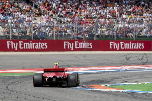 Motorsport: Formel 1, Saison 2018 2019, Rennen am Sonntag, 22.07.2018, am Hockenheimring in Hockenheim (Deutschland). Sebastian Vettel (Scuderia Ferrari) biegt in die erste Kurve ein. Copyright: xInderliedx