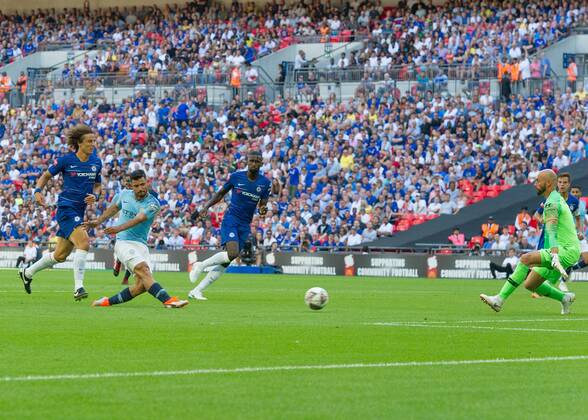 Sergio Aguero of Manchester City scores his second goal during the The FA Community Shield Final match between Chelsea and Manchester City at Stamford Bridge, London, England on 5 August 2018. Copyright: xVincexxMignottx PMI-2135-0018