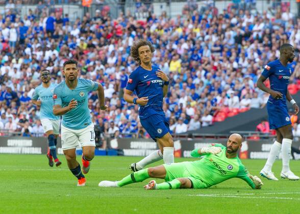 Sergio Aguero of Manchester City scores his second goal during the The FA Community Shield Final match between Chelsea and Manchester City at Stamford Bridge, London, England on 5 August 2018. Copyright: xVincexxMignottx PMI-2135-0019