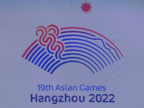 (180806) -- HANGZHOU, Aug. 6, 2018 -- Photo taken on Aug. 6, 2018 shows the Emblem at the Launch Ceremony for the 19th Asian Games Hangzhou 2022 in Hangzhou, capital of east China s Zhejiang Province.) (SP)CHINA-HANGZHOU-19TH ASIAN GAMES-EMBLEM(CN) HuangxZongzhi 