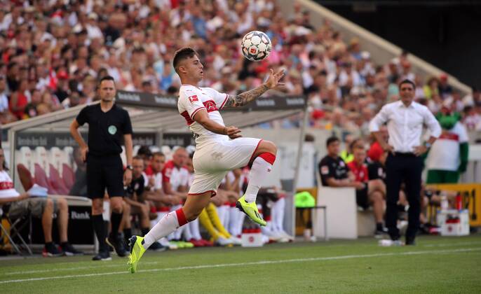 VfB Stuttgart - Atletico Madrid Deutschland, Stuttgart, 05.08.2018, Fussball, Bundesliga, Saison 2018 2019, Testspiel, VfB Stuttgart - Atletico Madrid: Pablo Maffeo (VfB Stuttgart).