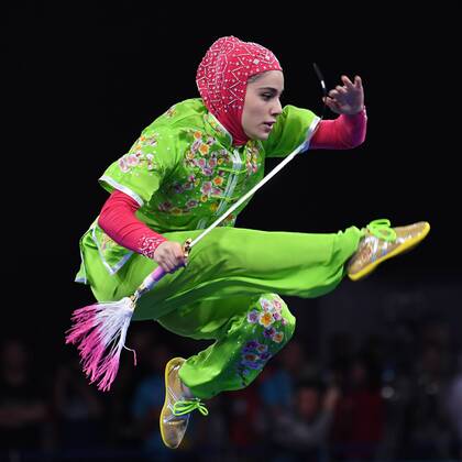 Sport Themen der Woche KW33 Sport Bilder des Tages (180819) -- JAKARTA, Aug. 19, 2018 -- Zahra Kiani of Iran competes during the Women s Jianshu & Qiangshu All-Round at the 18th Asian Games in Jakarta, Indonesia Aug. 19, 2018. ) (SP)INDONESIA-JAKARTA-ASIAN GAMES-WUSHU-WOMEN S JIANSHU & QIANGSHU ALL-ROUND PanxYulong 