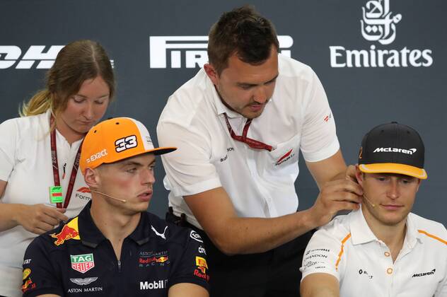 Red Bull s Dutch driver Max Verstappen and McLaren s Belgian driver Stoffel Vandoorne pictured at a press conference PK Pressekonferenz part of preparations ahead of the Spa-Francorchamps Formula One Grand Prix of Belgium race, in Spa-Francorchamps, Thursday 23 August 2018. BENOITxDOPPAGNE x05411510x