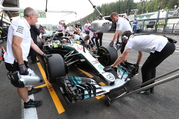 Mercedes British driver Lewis Hamilton pictured during the free test ahead of the Spa-Francorchamps Formula One Grand Prix of Belgium race, in Spa-Francorchamps, Friday 24 August 2018. BENOITxDOPPAGNE x05412044x