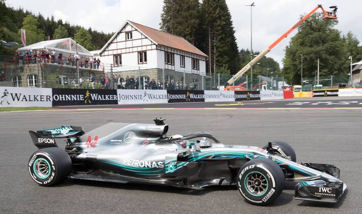 Mercedes British driver Lewis Hamilton pictured during the free test ahead of the Spa-Francorchamps Formula One Grand Prix of Belgium race, in Spa-Francorchamps, Friday 24 August 2018. BENOITxDOPPAGNE x05412053x