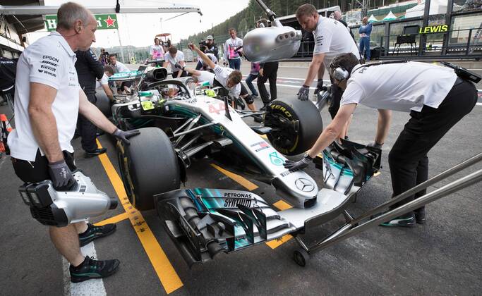 Mercedes British driver Lewis Hamilton pictured during the free test ahead of the Spa-Francorchamps Formula One Grand Prix of Belgium race, in Spa-Francorchamps, Friday 24 August 2018. BENOITxDOPPAGNE x05412963x