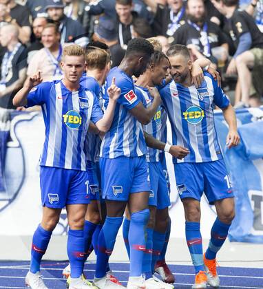 25.08.2018, Fussball, GER,Saison 2018 2019, 1. Bundesliga, 1. Spieltag, Herta BSC -1.FC Nuernberg 0:1 Freude bei der Hertha ueber das 1:0 von Vedad Ibisvic DFL REGULATIONS PROHIBIT ANY USE OF PHOTOGRAPH AS IMAGE SEQUNCES AND OR QUSAI-VIDE