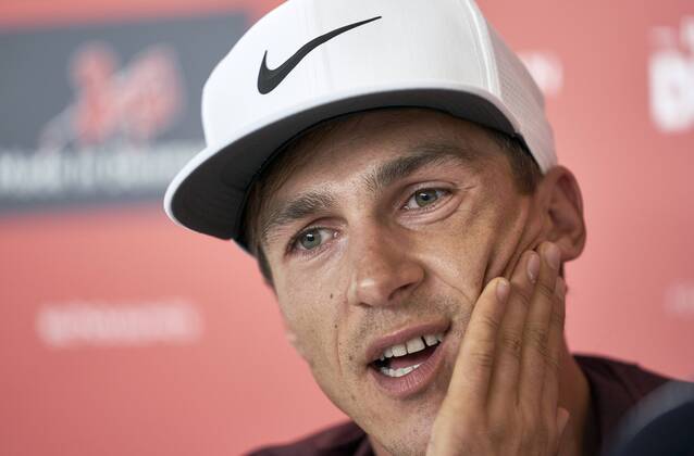 Made in Denmark European Tour Thorbjorn Olesen at the press meeting before the golf tournament Made in Denmark, at Silkeborg Golf Club, Wednesday 29 August 2018. Danmark