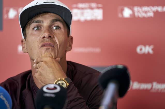 Made in Denmark European Tour Thorbjorn Olesen at the press meeting before the golf tournament Made in Denmark, at Silkeborg Golf Club, Wednesday 29 August 2018. Danmark