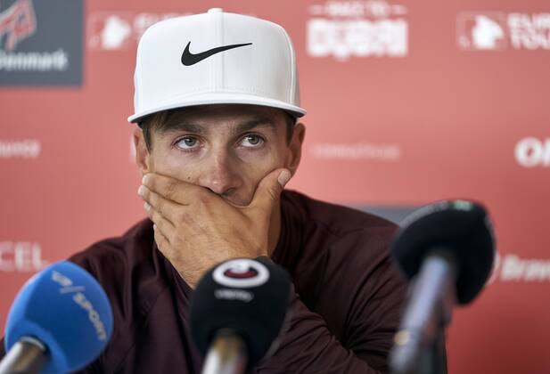 Made in Denmark European Tour Thorbjorn Olesen at the press meeting before the golf tournament Made in Denmark, at Silkeborg Golf Club, Wednesday 29 August 2018. Danmark