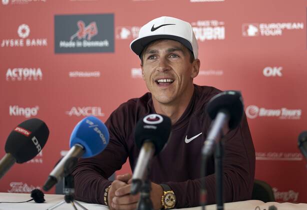 Made in Denmark European Tour Thorbjorn Olesen at the press meeting before the golf tournament Made in Denmark, at Silkeborg Golf Club, Wednesday 29 August 2018. Danmark 