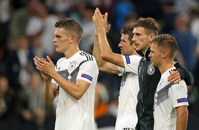 SOCCER - UEFA NL, GER vs FRA MUNICH,GERMANY,06.SEP.18 - SOCCER - UEFA Nations League, Germany vs France, international match Länderspiel Image shows the rejoicing of Matthias Ginter, Thomas Mueller, Leon Goretzka and Joshua Kimmich (GER). GEPAxpictures xThomasxBachun