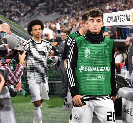 Fussball, Herren, Saison 2018 19, Nations League, Länderspiel in München, Deutschland - Frankreich (0:0), v. l. Leroy Sane (Deutschland), Kai Havertz (Deutschland) an der Bank, 06.09.2018, Copyright: xMatthiasxKochx