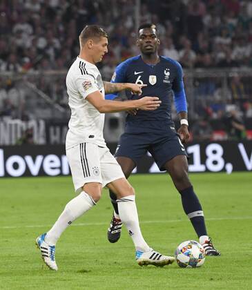 Fussball, Herren, Saison 2018 19, Nations League, Länderspiel in München, Deutschland - Frankreich (0:0), v. l. Toni Kroos (Deutschland), Paul Pogba (Frankreich), 06.09.2018, Copyright: xMatthiasxKochx