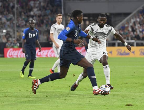 Fussball, Herren, Saison 2018 19, Nations League, Länderspiel in München, Deutschland - Frankreich (0:0), v. l. Paul Pogba (Frankreich), Antonio Rüdiger (Deutschland), 06.09.2018, Copyright: xMatthiasxKochx