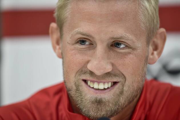Kasper Schmeichel. Det danske herrelandshold holder pressemoede forud for soendagens Nations League kamp, hvor Danmark moeder Wales, Ceres Park (Aarhus Stadium) Aarhus, loerdag den 8. september 2018. , Aarhus Denmark  Copyright: BoxAmstrupx cop101 spdk20180908-175103-L