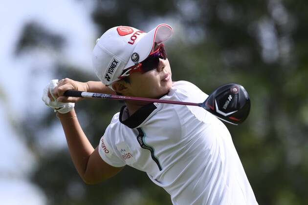 (180914) -- EVIAN, Sept. 14, 2018 -- Kim Hoy Joo of South Korea plays a shot during the first round of the Evian Golf Championship on Sept. 13, 2018 in Evian-les-Bains, France. ) (SP)FRANCE-EVIAN-GOLF CHAMPIONSHIP 2018 AlainxGROSCLAUDE 