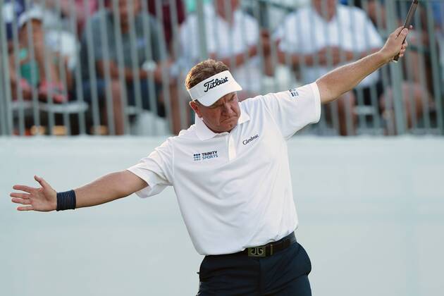 September 16, 2018 - Grand Blanc, Michigan, United States - Paul Broadhurst of England reacts aftre his birdie on the 18th green during the final round of The Ally Challenge presented by McLaren at Warwick Hills Golf & Country Club in Grand Blanc, MI, USA Sunday, September 16, 2018. The Ally Challenge - Final Round  - ZUMAn230 20180916_zaa_n230_988 Copyright: xJorgexLemusx