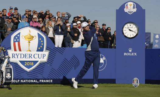 Spanish Jon Rahm hits his tee during a practice session for the Ryder Cup 2018 at The Golf National in Saint Quentin-En-Yvelines, near Paris, France, 25 September 2018. The Ryder Cup 2018 runs from 25 to 30 September. RYDER CUP !ACHTUNG: NUR REDAKTIONELLE NUTZUNG!  Copyright: xLUISxTEJIDOx GRAF1879 20180925-636734792538038006
