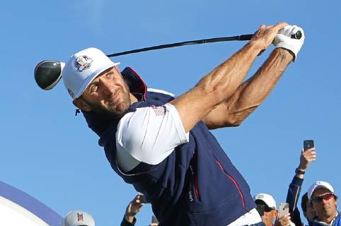 Dustin Johnson participates in a practice session at Le Golf National in Guyancourt near Paris on September 25, 2018.  PAR20180925033 DAVIDxSILPA