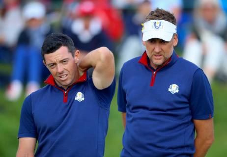 2018 Ryder Cup Day 1, Albatros Course, Le Golf National, Saint-Quentin-en-Yvelines, Paris 28 9 2018 Rory McIlroy and Ian Poulter on 11th green Rory McIlroy and Ian Poulter on 11th green 28 9 2018  Copyright: x©INPHO OisinxKeniryx OSH_9946