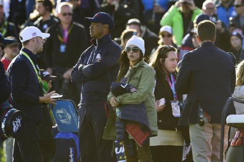 Tiger Woods (Team USA) et sa compagne Erica Herman GOLF : Ryder Cup 2018 - Guyancourt - 29 09 2018 JBAutissier Panoramic 
