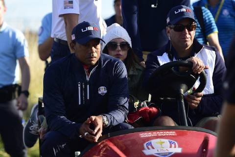 Tiger Woods (Team USA) et sa compagne Erica Herman GOLF : Ryder Cup 2018 - Guyancourt - 29 09 2018 JBAutissier Panoramic 