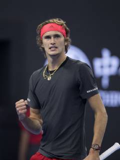 (181004) -- BEIJING, Oct. 4, 2018 -- Alexander Zverev of Germany reacts during the men s singles second round match against Melek Jaziri of Tunisia at China Open tennis tournament in Beijing, China, Oct. 4, 2018.) (SP)CHINA-BEIJING-TENNIS-CHINA OPEN-MEN S SINGLES FeixMaohua
