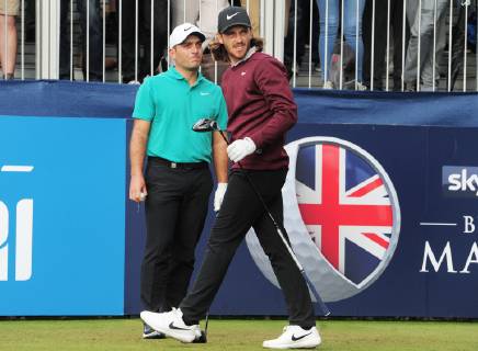 Golf - 2018 Sky Sports British Masters - Thursday, First Round Francesco Molinari of Italy and Tommy Fleetwood of england at the first hole, at Walton Heath Golf Club. COLORSPORT ANDREW COWIE