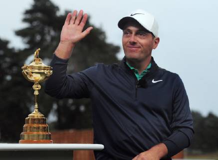 Golf - 2018 Sky Sports British Masters - Thursday, First Round Francesco Molinari of Italy with the Ryder Cup, at Walton Heath Golf Club. COLORSPORT ANDREW COWIE