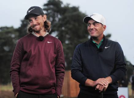 Golf - 2018 Sky Sports British Masters - Thursday, First Round Francesco Molinari of Italy and Tommy Fleetwood of England together after their first round, at Walton Heath Golf Club. COLORSPORT ANDREW COWIE