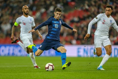 Christian Pulisic (Borussia Dortmund) of United States shoots during the WR Foundation international match L?nderspiel between England and USA at Wembley Stadium, London, England on 15 November 2018. Copyright: xDavidxHornx PMI-2406-0011
