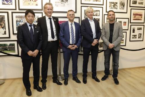 STVV s CEO Tatayuki Tateishi, STVV s chairman David Meekers, STVV s commercial director Stan Niesen, STVV s head coach Marc Brys and Genk s technical director Dimitri De Conde pictured during the eighth edition of the Raymond Goethals award, for the coach whose style was the closest to the style of Raymond Goethals, Monday 03 December 2018, in Brussels. THIERRYxROGE  x05481827x