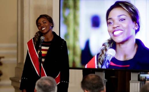 Colombian athlete Caterine Ibarguen speaks during an act at the Casa de Narino, in Bogota, Colombia, 12 December 2018. Duque decorated Ibarguen with the Great Cross of the National Order to Merit and described her as an example for millions of citizens. Duque decorates Caterine Ibarguen in Bogota !ACHTUNG: NUR REDAKTIONELLE NUTZUNG!  Copyright: xLeonardoxMunozx AME8737 20181213-636802593383829889