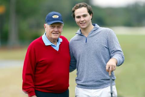 ORLANDO, FL - DECEMBER 14: Jack Nicklaus and grandson Gary GT Nicklaus pose together on the first tee before the Pro-Am of the 2018 PNC Father Son Challenge on December 14, 2018 at the The Ritz-Carlton Golf Club in Orlando, Florida. (Photo by Cliff Welch Icon Sportswire) GOLF: DEC 14 Champions Tour - PNC Father Son Challenge Icon121418113 EDITORIAL USE ONLY
