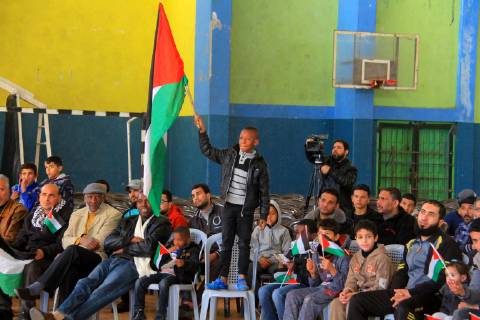 January 11, 2019 - Rafah, Gaza Strip, Palestinian Territory - Palestinian fans watch the 2019 AFC Asian Cup Group B football match between Palestine and Australia, in Rafah in the souhtern Gaza Strip on January 11, 2019. The match ended in 3-0 to Australia Middle East News - January 11, 2019 - ZUMAap3_ 88356777st Copyright: xAlixHamadx