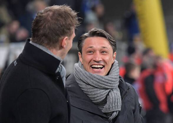 Sport Themen der Woche KW03 Sport Bilder des Tages 18.01.2019, xjhx, Fussball 1.Bundesliga, TSG 1899 Hoffenheim - FC Bayern Muenchen emspor, v.l. Trainer Julian Nagelsmann (1899 Hoffenheim), Niko Kovac (Trainer FC Bayern Muenchen) (DFL DFB REGULATIONS PROHIBIT ANY USE OF PHOTOGRAPHS as IMAGE SEQUENCES and or QUASI-VIDEO) Sinsheim