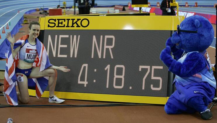 Sport Themen der Woche KW07 Sport Bilder des Tages Muller Indoor Grand Prix Laura Muir celebrates breaking the indoor mile British record during the Muller Indoor Grand Prix at Arena Birmingham, Birmingham Content Not Available For UK Newspapers Copyright: xStevexO Sullivanx FIL-12897-0009