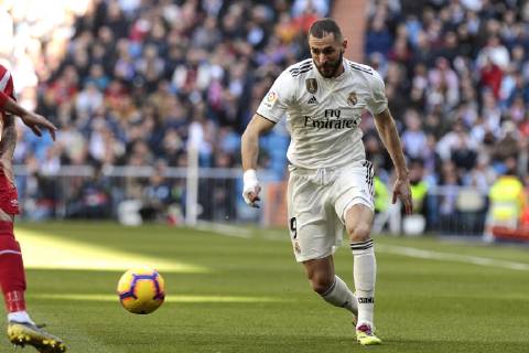 Real Madrid s Karim Benzema during La Liga match between Real Madrid and Girona FC at Santiago Bernabeu Stadium in Madrid, Spain. February 17, 2019. (201902170079)