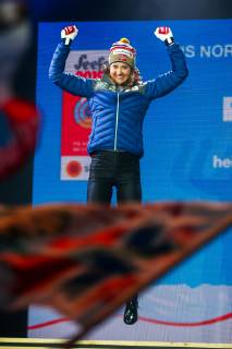 NORDIC SKIING - FIS Nordic World Ski Championships Seefeld 2019 SEEFELD,AUSTRIA,02.MAR.19 - NORDIC SKIING, CROSS COUNTRY SKIING - FIS Nordic World Ski Championships, Medal Plaza, award ceremony, 30km mass start, ladies. Image shows Ingvild Flugstad Oestberg (NOR). GEPAxpictures xPhilippxBrem