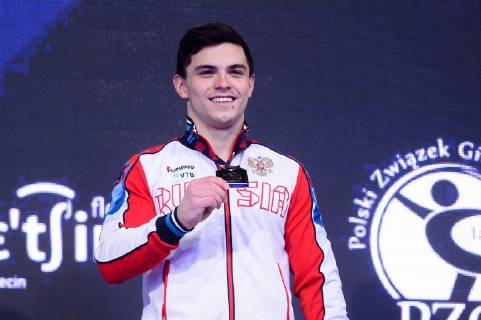 April 13, 2019 - Szczecin, West Pomeranian, Poland - Artur Dalaloyan from Russia seen posing with a gold medal during the Apparatus Finals of 8th European Championships in Artistic Gymnastics 8th European Championships in Artistic Gymnastics in Szczecin - 13 Apr 2019 - ZUMAs197 90738563st Copyright: xMateuszxSlodkowskix