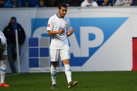 28.04.2019, xmeix, Fussball, 1. Bundesliga, TSG 1899 Hoffenheim - VfL Wolfsburg, emspor, v.l. Jubel zum Ausgleich zum 1:1 durch De Asevedo Furtado (VfL Wolfsburg) DFL regulations prohibit any use of photographs as image sequences and or quasi-video. 1. Fussball Bundesliga, TSG 1899 Hoffenheim - VfL Wolfsburg Sinsheim Copyright: xEIBNER Meiserx EP_MEIS