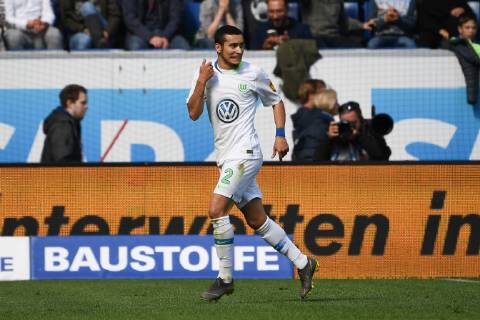 28.04.2019, xmeix, Fussball, 1. Bundesliga, TSG 1899 Hoffenheim - VfL Wolfsburg, emspor, v.l. Jubel zum Ausgleich zum 1:1 durch De Asevedo Furtado (VfL Wolfsburg) DFL regulations prohibit any use of photographs as image sequences and or quasi-video. 1. Fussball Bundesliga, TSG 1899 Hoffenheim - VfL Wolfsburg Sinsheim Copyright: xEIBNER Meiserx EP_MEIS