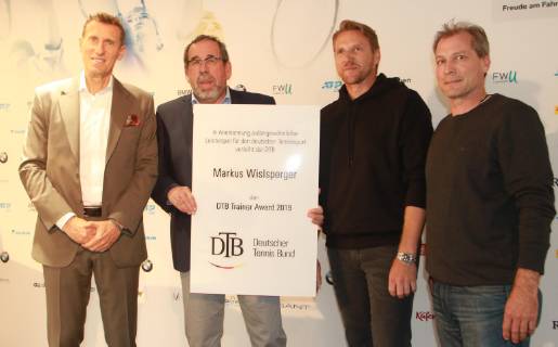 Ehrung DTB-Trainer Award 2019 v.l.: Patrik Kühnen, Thomas Heil (DTB-Vizepräsident) , Markus Wislsperger, (Trainer des Jahres), Guido Fratzke (DTB-Trainer) Tennis BMW Open 2019 29.04.2019