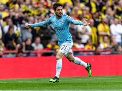 David Silva of Manchester City celebrates scoring the 1st goal during the FA CUP FINAL match between Manchester City and Watford at Wembley Stadium, London, England on 18 May 2019. Copyright: xAndyxRowlandx PMI-2832-0042