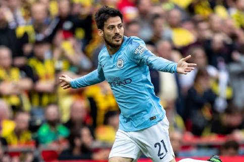 David Silva of Manchester City celebrates scoring the 1st goal during the FA CUP FINAL match between Manchester City and Watford at Wembley Stadium, London, England on 18 May 2019. Copyright: xAndyxRowlandx PMI-2832-0045