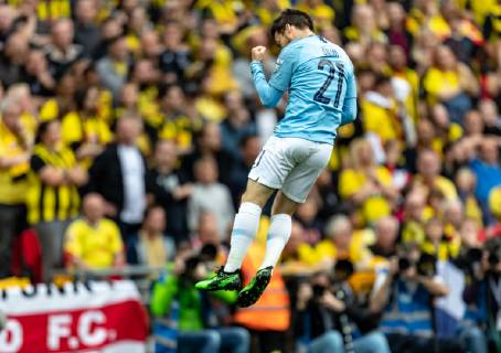 David Silva of Manchester City celebrates scoring the 1st goal during the FA CUP FINAL match between Manchester City and Watford at Wembley Stadium, London, England on 18 May 2019. Copyright: xAndyxRowlandx PMI-2832-0046
