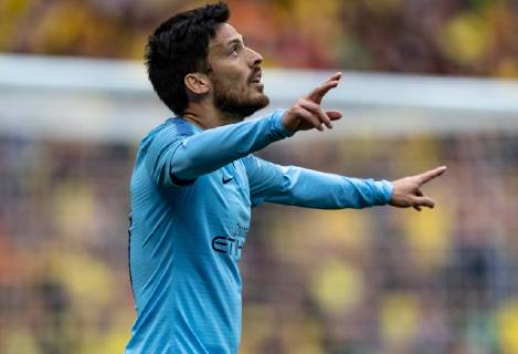 David Silva of Manchester City celebrates scoring the 1st goal during the FA CUP FINAL match between Manchester City and Watford at Wembley Stadium, London, England on 18 May 2019. Copyright: xAndyxRowlandx PMI-2832-0049