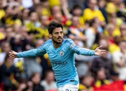 David Silva of Manchester City celebrates scoring the 1st goal during the FA CUP FINAL match between Manchester City and Watford at Wembley Stadium, London, England on 18 May 2019. Copyright: xAndyxRowlandx PMI-2832-0057