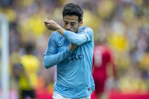 David Silva of Manchester City celebrates scoring the opening goal during The FA Cup Final match between Manchester City and Watford at Wembley Stadium, London, England on 18 May 2019. Copyright: xSalvioxCalabresex 24040069